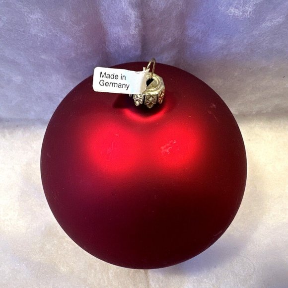 Vintage Glass Satin Dark Red Christmas Ornament 4" Rare With Tag Made in Germany - Picture 2 of 6